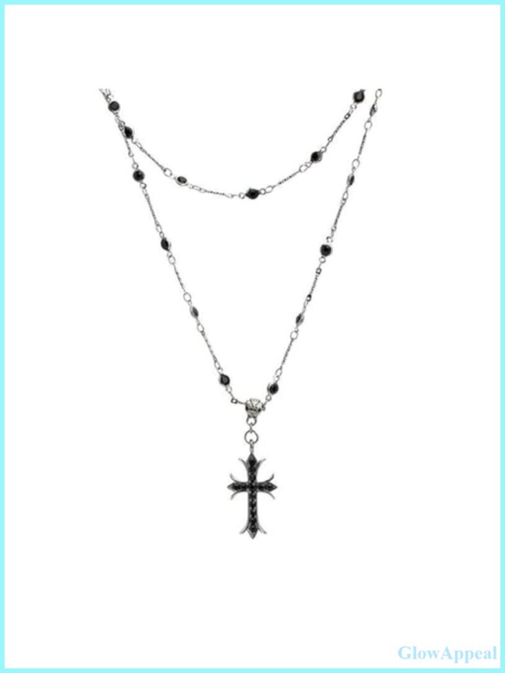 Gothic Cross Necklace Zinc Alloy Multi-Layered Beaded Pendant Choker